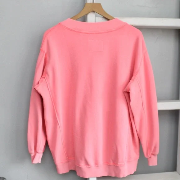 Aerie Tropadel Pink Vacay Every Day V-Neck Pullover Oversized Sweatshirt sz XXS - Picture 3 of 9